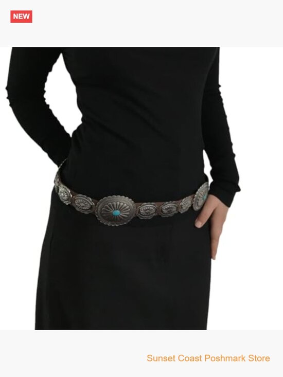 Western Concho Belt with Antique Silver Buckle Faux Leather for Jeans Dresses main image 4